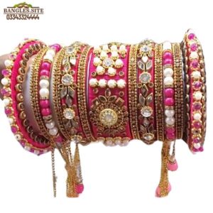 Royal-Pink-Bridal -Bangle-Set-with-Kundan-and-Pearls